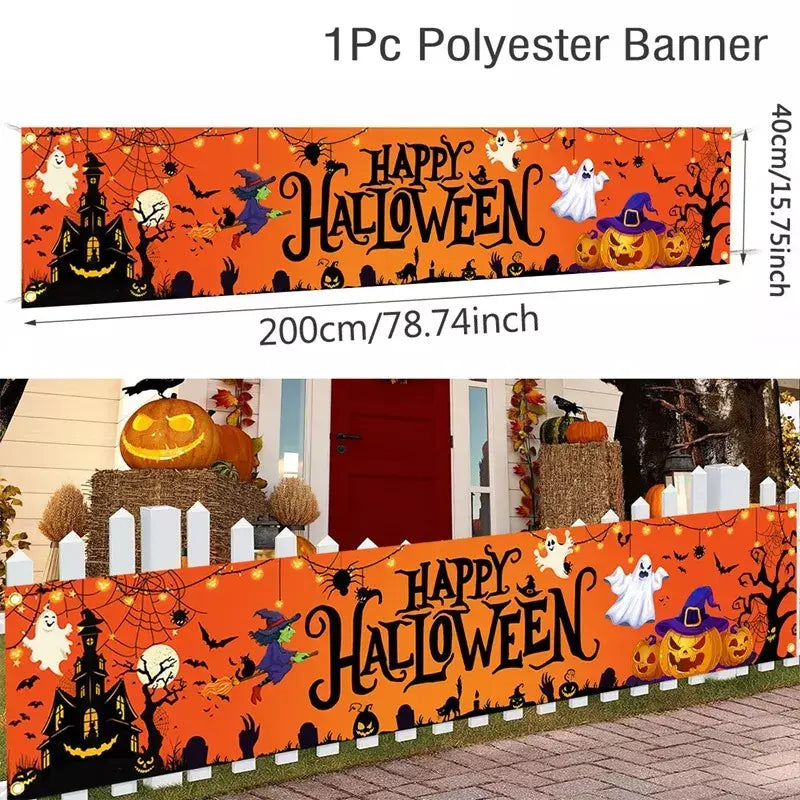 Fantasma halloween abóbora banner retro festa de halloween sinais banner decorações cerca quintal varanda sinal ao ar livre decorações terror