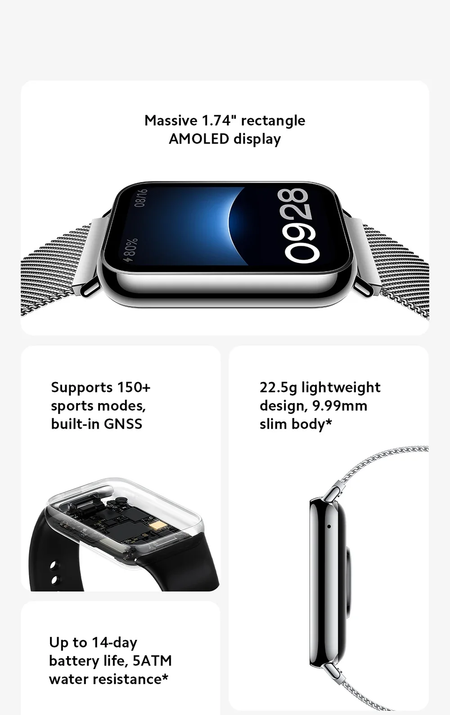 Versão global xiaomi mi band 8 pro pulseira inteligente 5atm à prova dwaterproof água 150 modos esportivos 1.74 "tela amoled gps oxigênio no sangue