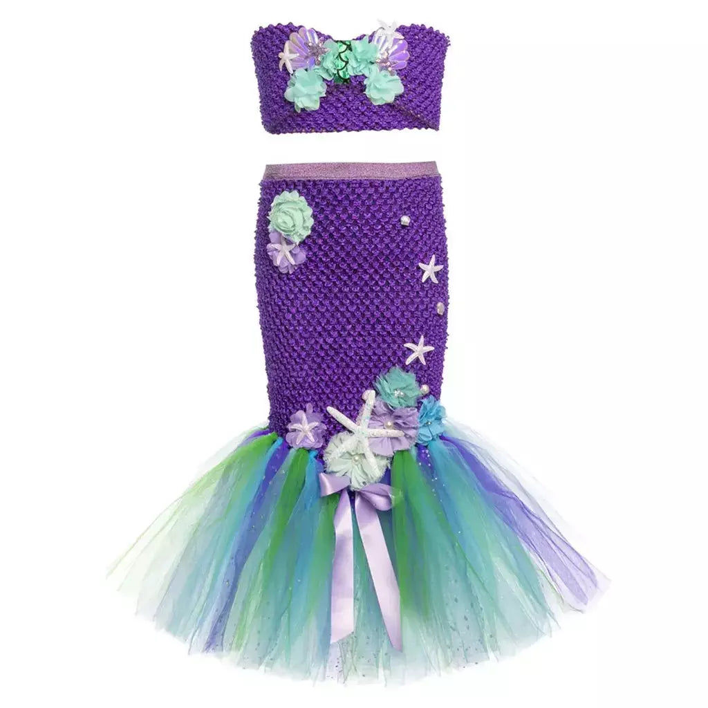 Meninas escala roxa princesa sereia ariel cosplay vestido de halloween vestido de festa de aniversário meninas verão praia vestido de férias