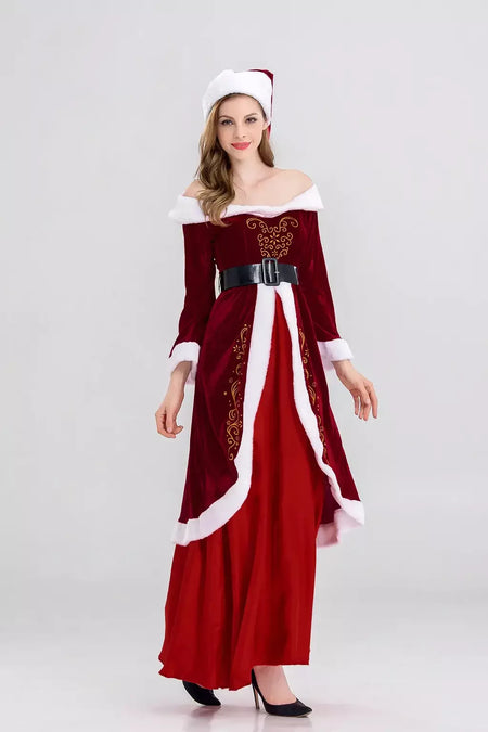 Traje de papai noel feminino masculino vestido de elfo de natal unissex roupa de festa adulto terno de natal desempenho de palco festivo role play wear