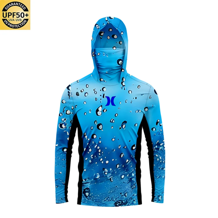 UPF 50 + proteção solar dos homens Hoodie, painéis laterais respiráveis, máscara facial respirável, manga comprida, SPF, ao ar livre, caminhadas camisas