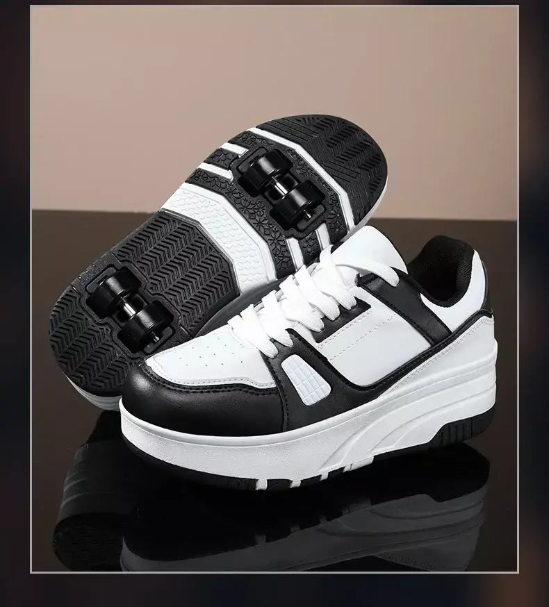 Sapatos de rolo de quatro rodas meninos meninas sapatos de caminhada casuais esportes ao ar livre slide e psiquiatra estudantes da escola polias sapatos tênis