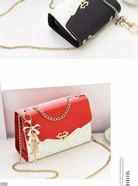 Lantejoula embelezada PU poliéster bolsa crossbody para senhoras, bolsa de ombro pequena, pingente cruz quadrada borla, moda na moda
