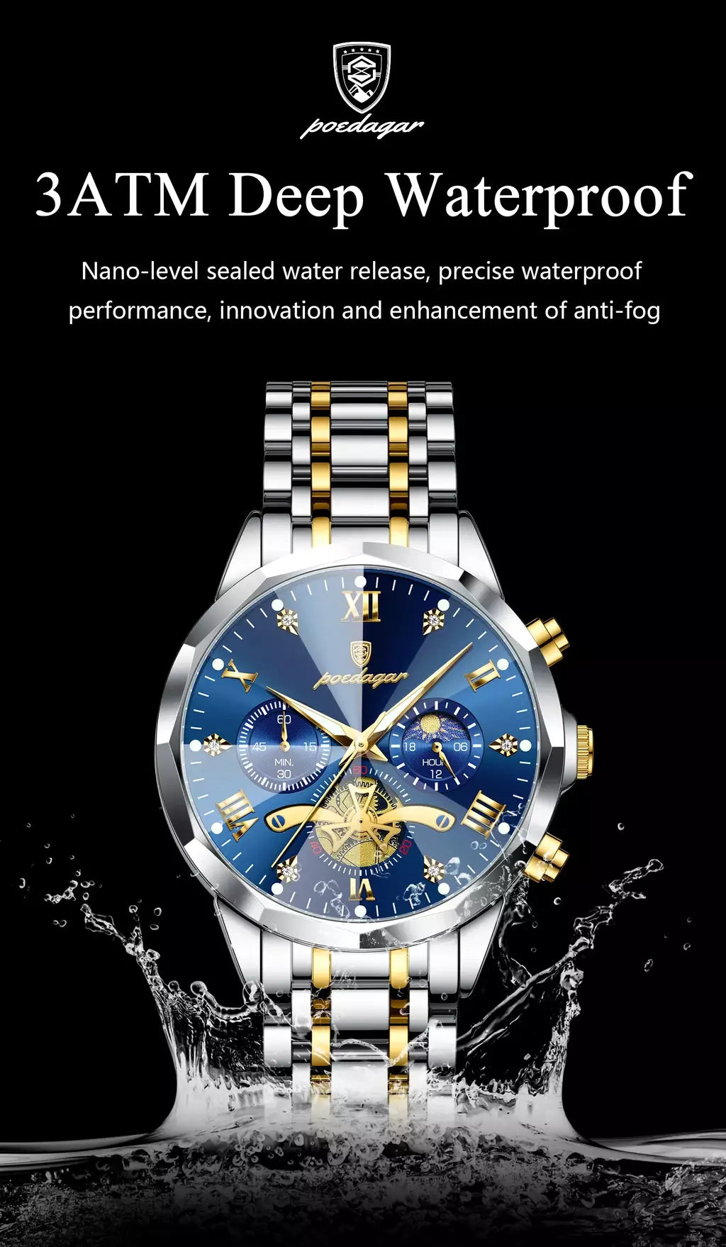 Poedagar luxo relógio masculino topo original à prova dwaterproof água luminosa cronógrafo homem relógio de pulso aço inoxidável quartzo relógios masculinos reloj