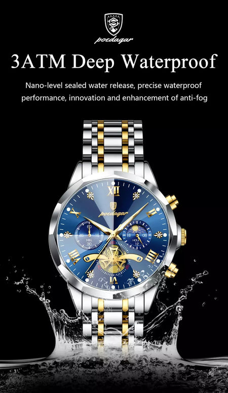 Poedagar luxo relógio masculino topo original à prova dwaterproof água luminosa cronógrafo homem relógio de pulso aço inoxidável quartzo relógios masculinos reloj