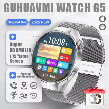 2025 novo relógio original g5 plus relógio inteligente 1.75 "hd tela amoled gps pista freqüência cardíaca bluetooth chamada bússola smartwatch para homem