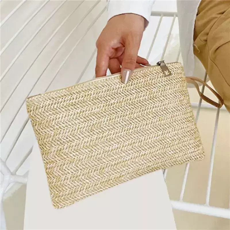 Fsafashion-bolsa de tecido palha para mulheres, bolsa casual para férias, bolsas com alça superior, bolsas de ombro retrô artesanais, moda feminina, 2024