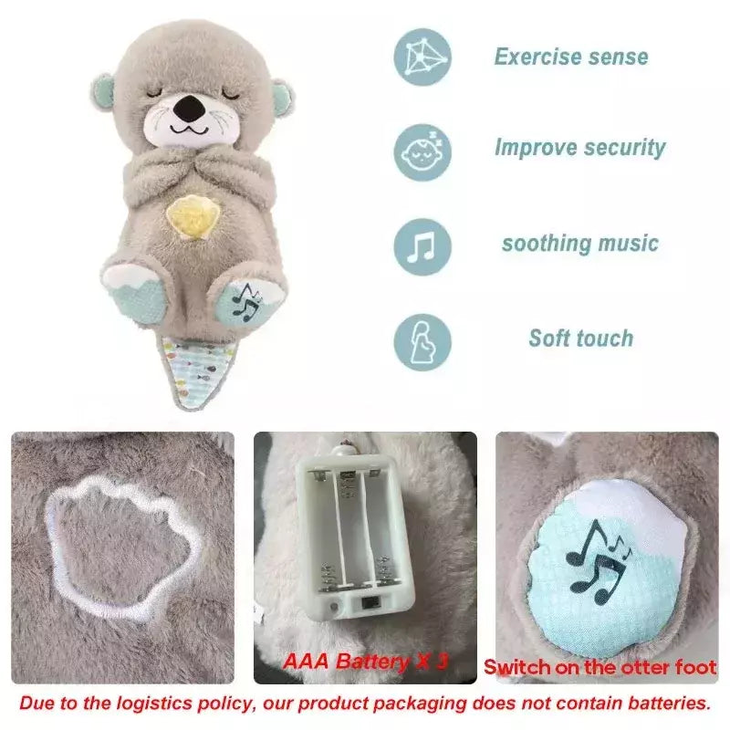 Baby Breath Bear Calmante Otter Plush Toy, Criança Calmante Música, Companheiro do sono, Som e Luz, Presentes de boneca