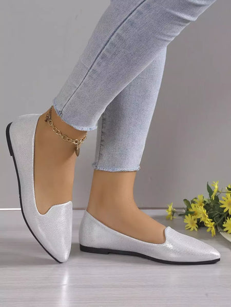 Mocassins deslizantes respiráveis para mulheres, sapatilhas rasas de balé elástico, fundo macio, sapatos de barco com dedo apontado, tamanho grande, 43, moda, 2024
