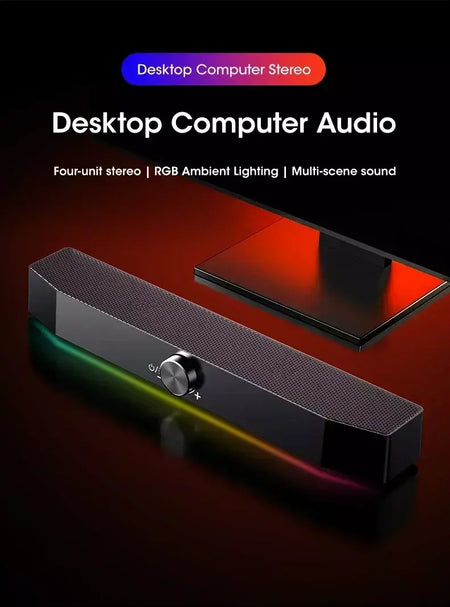 Barra de som sem fio Bluetooth 4D Surround RGB Luzes, subwoofer de graves profundos para laptop de jogos de PC de home theater, alto-falante multiroom 120W