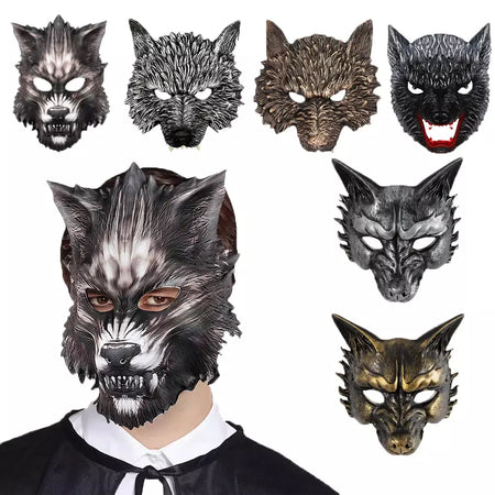 Máscara facial de lobo coleção preto ouro curso meia máscara facial halloween cosplay animal maquiagem festa diabo adereços fontes de festa