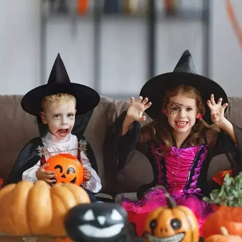 Chapéu de bruxa preto e branco para Halloween, festa em casa, decorações penduradas, adereços cosplay, favor do festival, chapéus mágicos, brinquedos infantis