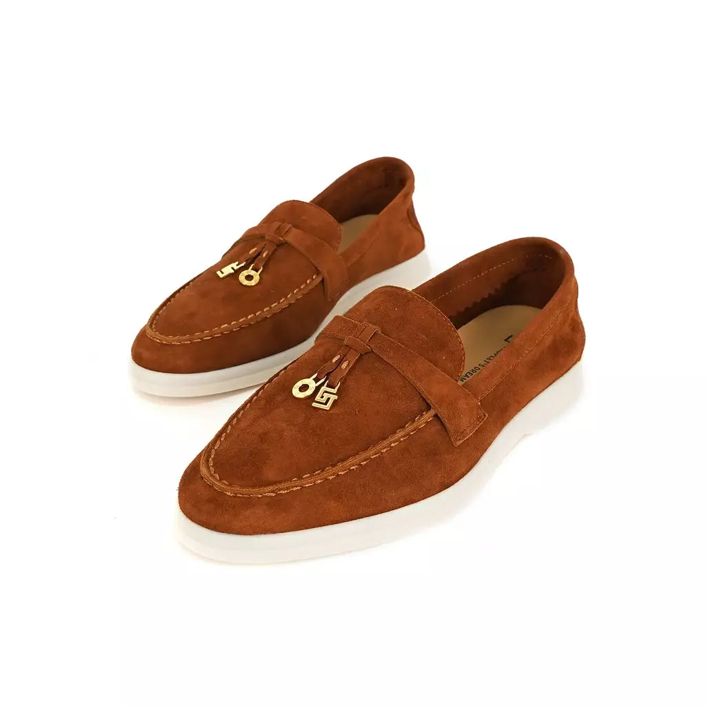 Sapatos de mula de camurça antiderrapante para mulheres, sapatos para dirigir, pingente de metal, marca de luxo, moda casual confortável, Le Fu