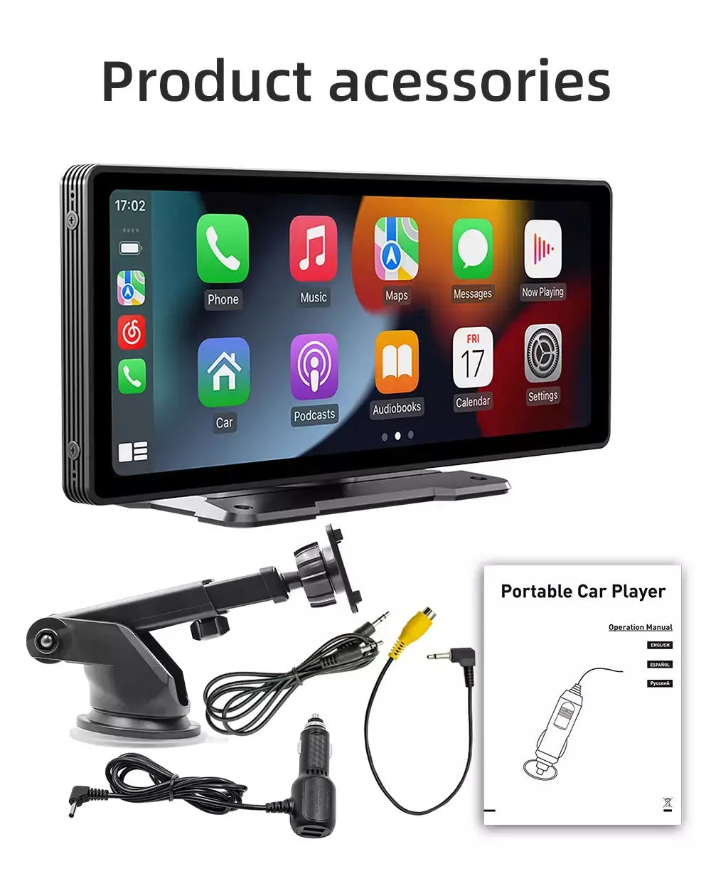 Bqcc 10.26 Polegada portátil sem fio carplay tela hd câmera de ré traseira rádio do carro dvr mp5 multimídia player vídeo android auto