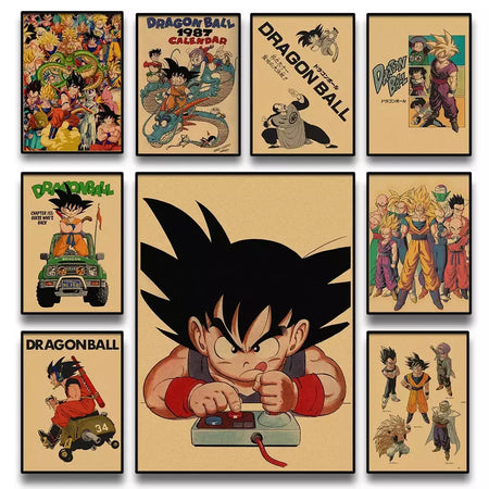 Japonês em torno do anime retro dragon ball cartaz goku gohan vegeta piccolo friza pintura em tela impressão arte da parede presente das crianças