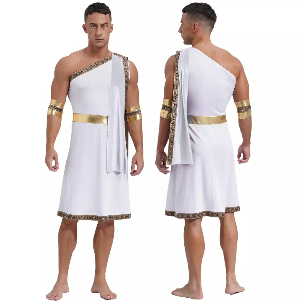 Homens antigo deus grego gladiador halloween cosplay trajes toga com mangas rei romano príncipe toga robe vestido punhos destacáveis