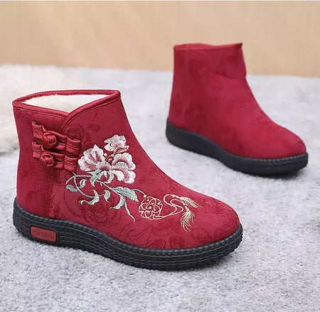 Sapatos de pano de inverno estilo étnico botas mujer sapatos femininos zapatos botas curtas quentes mulher bootie bordado algodão botas femininas