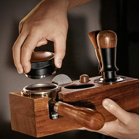 51/53/58mm calcadeira de café de madeira de nogueira calcadeira de café de aço inoxidável força constante elasticidade martelo de café acessórios de café expresso