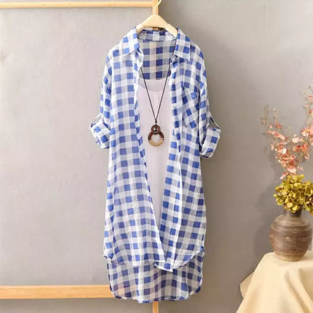Camisa solta de comprimento médio feminina, tops de manga comprida, blusa casual, casaco feminino, moda verão