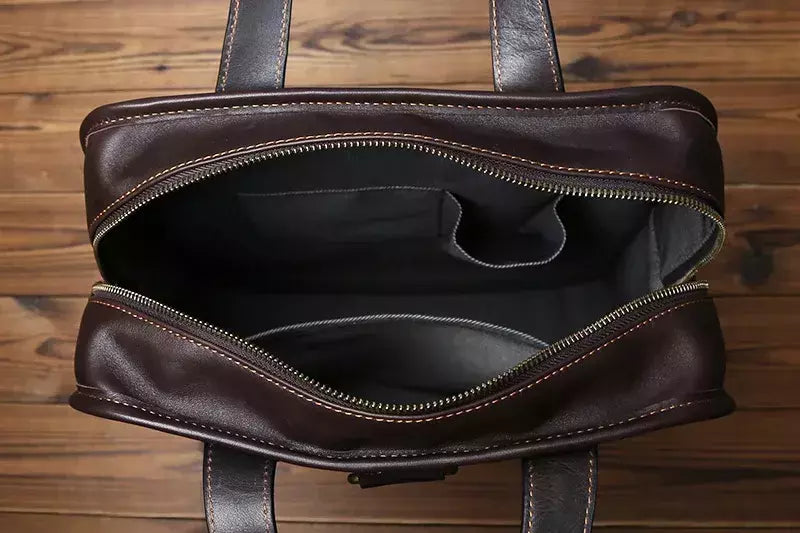 Maleta de couro retrô para homens, couro natural, bolsa vertical, bolsa de ombro casual, mochila masculina, adequada para laptop de 15 ", NZPJ