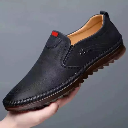 Sapato de couro casual masculino, sola macia, respirável, tendão de vaca, trabalho, dirigindo, feijão, vestido de negócios masculino