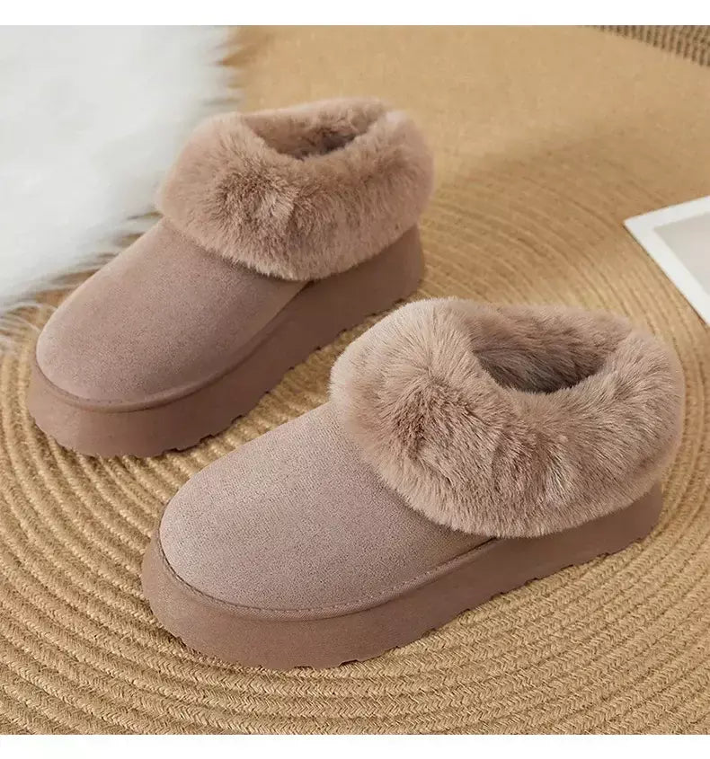 Botas de neve de fundo grosso feminino outono inverno novo estilo casual quente velo forrado pão sapato de algodão transfronteiriço