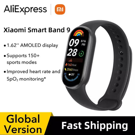 Versão global xiaomi banda inteligente 9 1.62 display amoled spo2 monitoramento 21 dias de vida útil da bateria mais de 150 modos esportivos smartband
