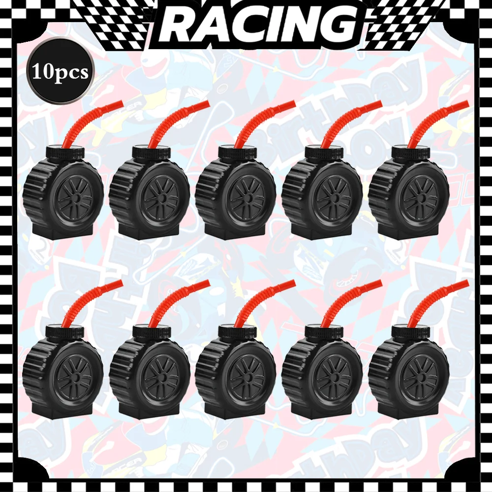 1/2/4/6/8/10 pçs copos de pneu com forma de roda de palha vermelha cross country carro de corrida copos meninos corrida festa de aniversário decoração crianças presente