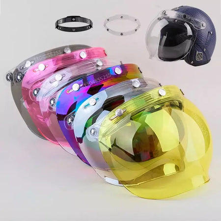 Capacete de motocicleta bolha escudo viseira anti-nevoeiro proteção uv lente hd para capacete retro rosto aberto meio capacete bolha óculos lente