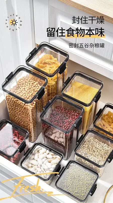 Conjuntos de cozinha empilháveis selados, 460-1800ml, caixa de plástico para armazenamento de alimentos, garrafa multigrãos, frutas secas, chá, recipientes de armazenamento