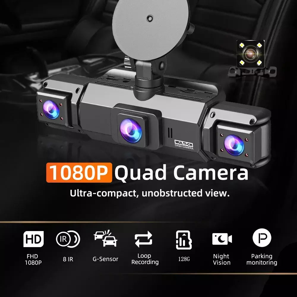 Dashcam para carros 4 canais caixa preta wifi câmera de condução fhd 1080p visão noturna gravação em loop adicionar kit de fio rígido acessórios do carro