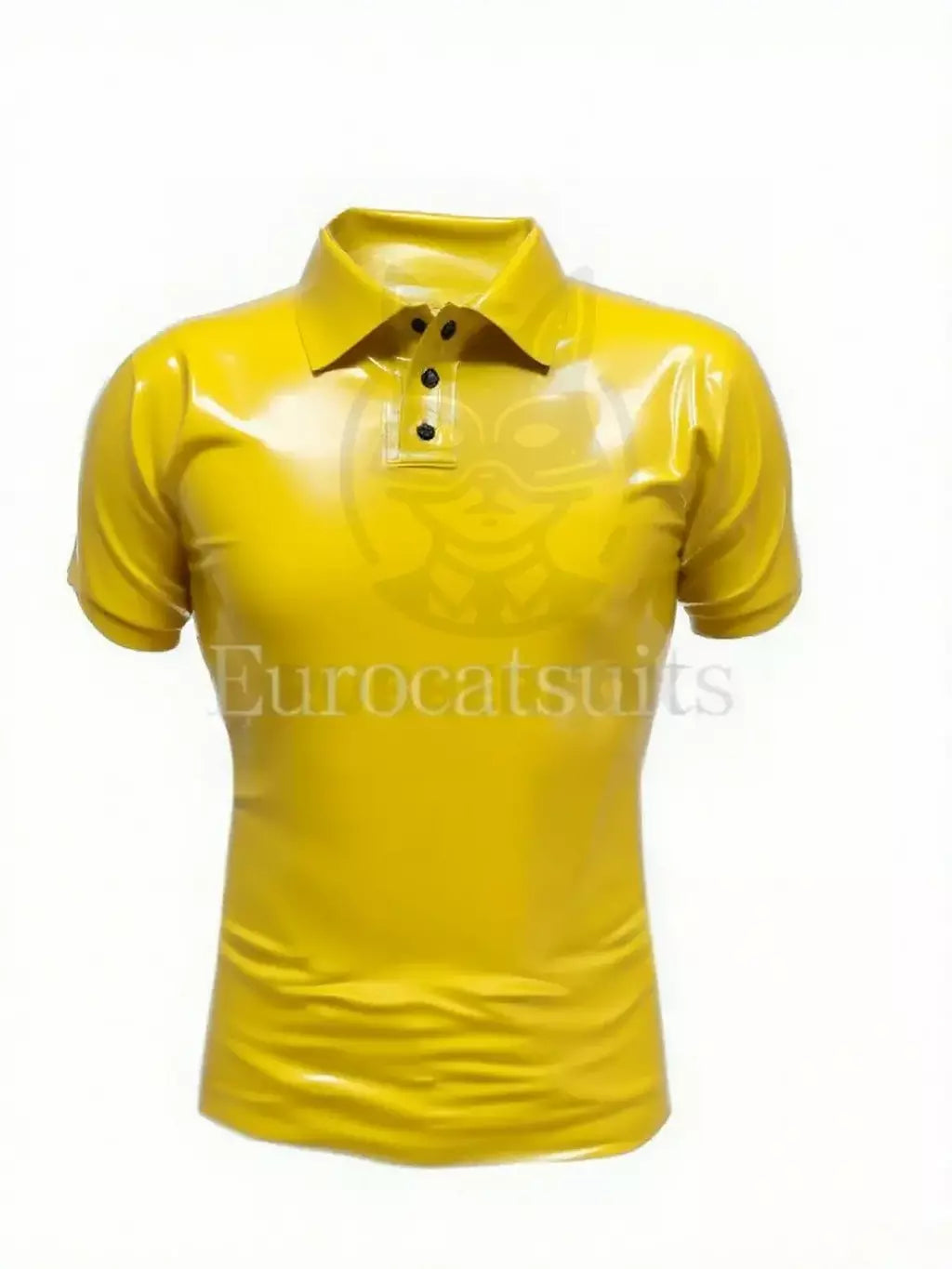 Eurocat látex masculino fino ajuste polo camisa de borracha topo moda manga curta traje artesanal camisa club wear catsuits personalizado