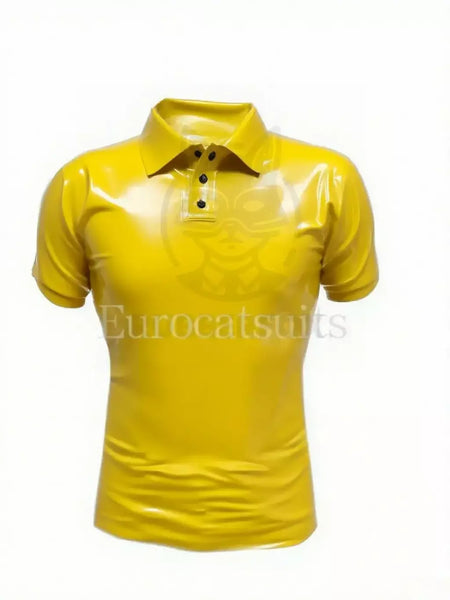 Eurocat látex masculino fino ajuste polo camisa de borracha topo moda manga curta traje artesanal camisa club wear catsuits personalizado