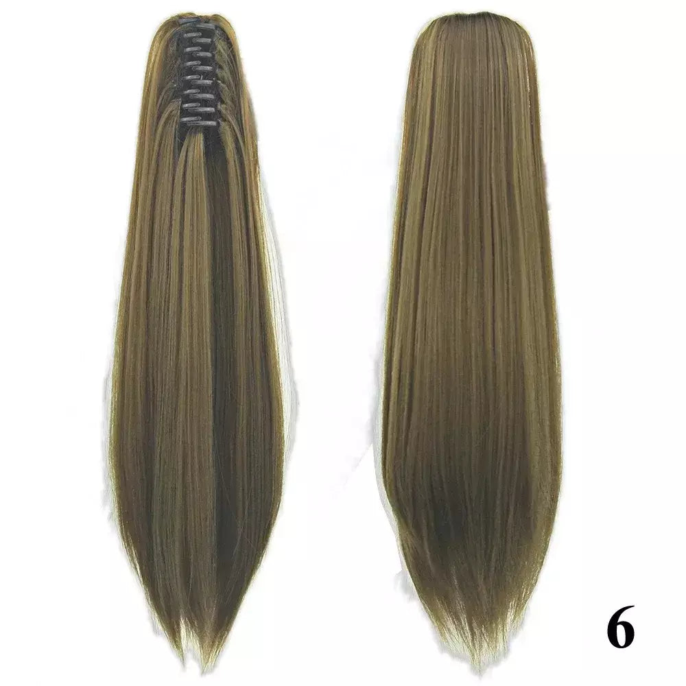Longo reto sintético rosa ombre extensão do cabelo peruca garra rabo de cavalo pônei fada cauda falso peças de cabelo clipe na peruca