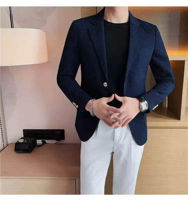 Casaco de peito único masculino, blazer slim fit, blazers grandes, casacos elegantes de luxo, outwear casual coreano para casamento