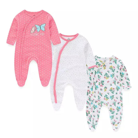 Kiddiezoom 3 pçs/lote outono inverno unisex dos desenhos animados manga longa bebê menino menina macacão 100% algodão macio recém-nascido macacões roupas