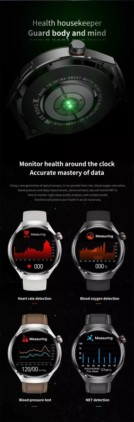 Xiaomi para pro relógio inteligente masculino 4 pro amoled tela hd bluetooth chamada gps nfc freqüência cardíaca açúcar no sangue smartwatch 2024 novo