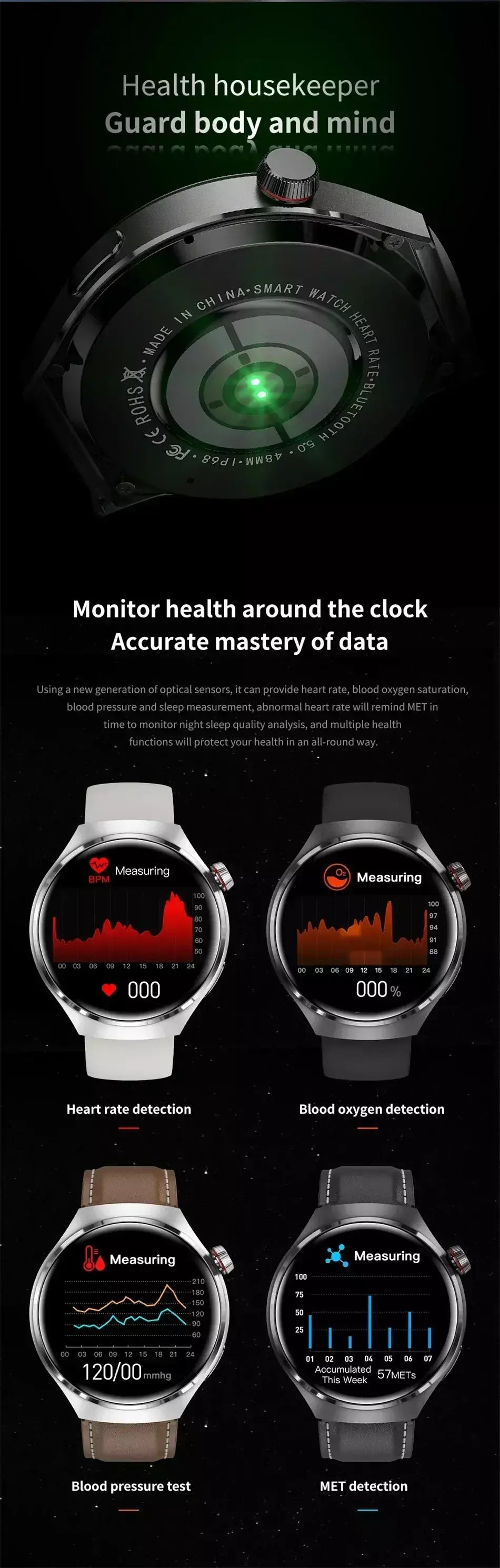 Xiaomi para pro relógio inteligente masculino 4 pro amoled tela hd bluetooth chamada gps nfc freqüência cardíaca açúcar no sangue smartwatch 2024 novo