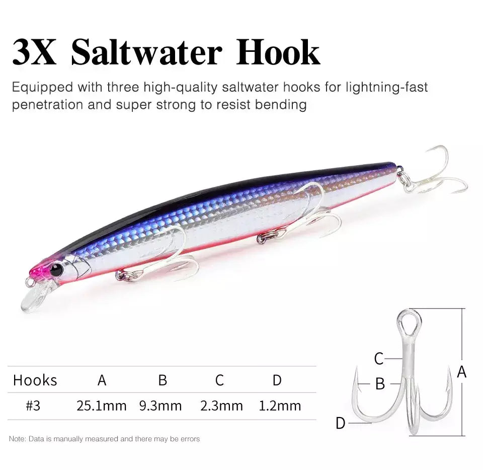 TSURIKNOYA-STINGER 163S-Ultra Long Casting Saltwater Sinking Minnow, Iscas de Pesca, Iscas Artificiais Duras para Robalo, 163mm, 34.2g