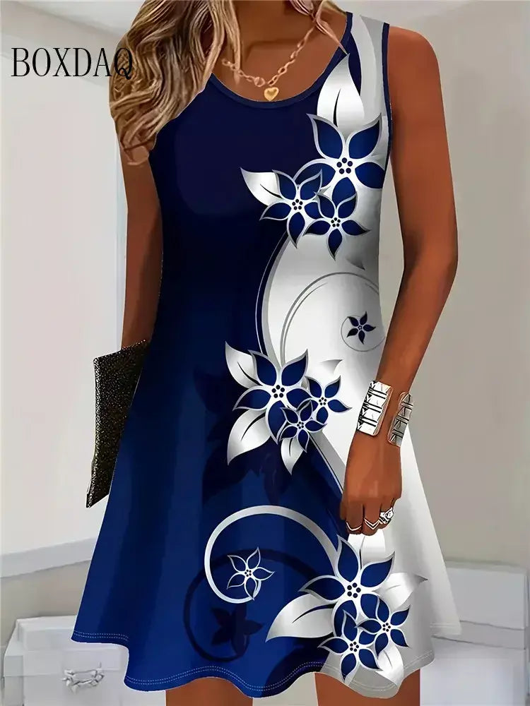 2025 mulheres verão sem mangas vestido boêmio moda imitar cowboy colete flores impressão vestido casual tanque vestidos de praia para mulher