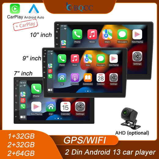 Bqcc 4core 2 din rádio do carro androidauto carplay android 13 gps áudio do carro 7 "/9"/10 "wifi bt ips reprodutor multimídia automotivo