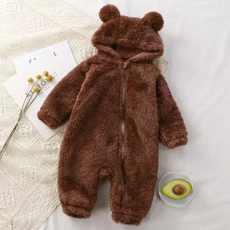 Inverno roupas de bebê bonito dos desenhos animados urso macacão de bebê pijamas infantil menino meninas animal traje com zíper macacão 0-24 meses