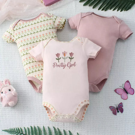 ? 3 pçs verão bebê meninas três peças bodysuit animal reino e elefante carta padrão manga curta bodysuit dia das mães gif