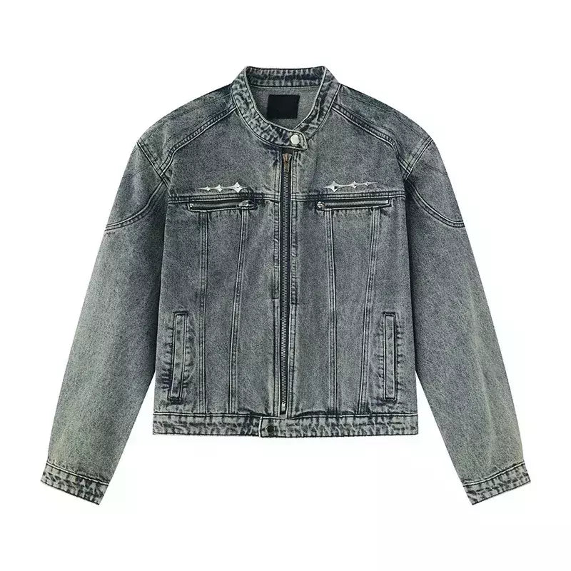 Jaqueta jeans de rua masculina, vintage lavada, jaqueta de caubói angustiada, streetwear casual, primavera, novo, estilo americano, zíperes
