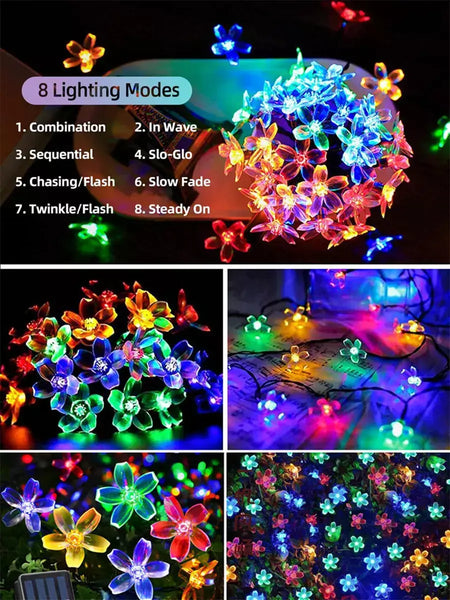 Led solar luzes da corda flor de cerejeira guirlanda luzes ao ar livre solar jardim pátio decoração luzes natal festa de casamento decoração