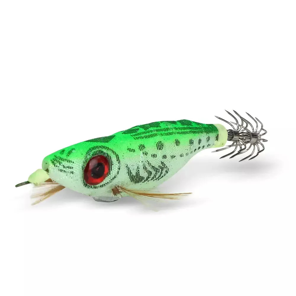 Dndyuju 5 pçs 9g/10cm isca de pesca chumbo chumbada lula gabarito gancho conjunto camarão de madeira artificial polvo choco camarão isca dura