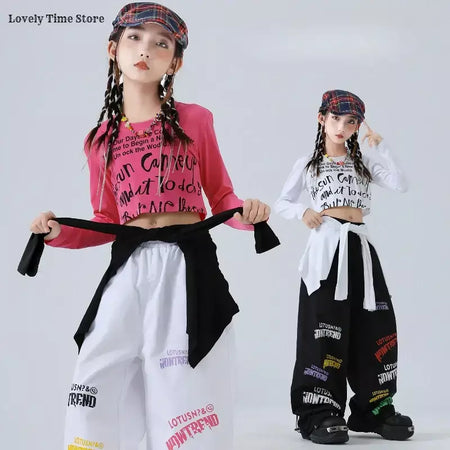 Meninas hip hop letras colheita topo graffiti joggers calças crianças k-pop roupas de dança de rua conjunto crianças menina grupo streetwear traje