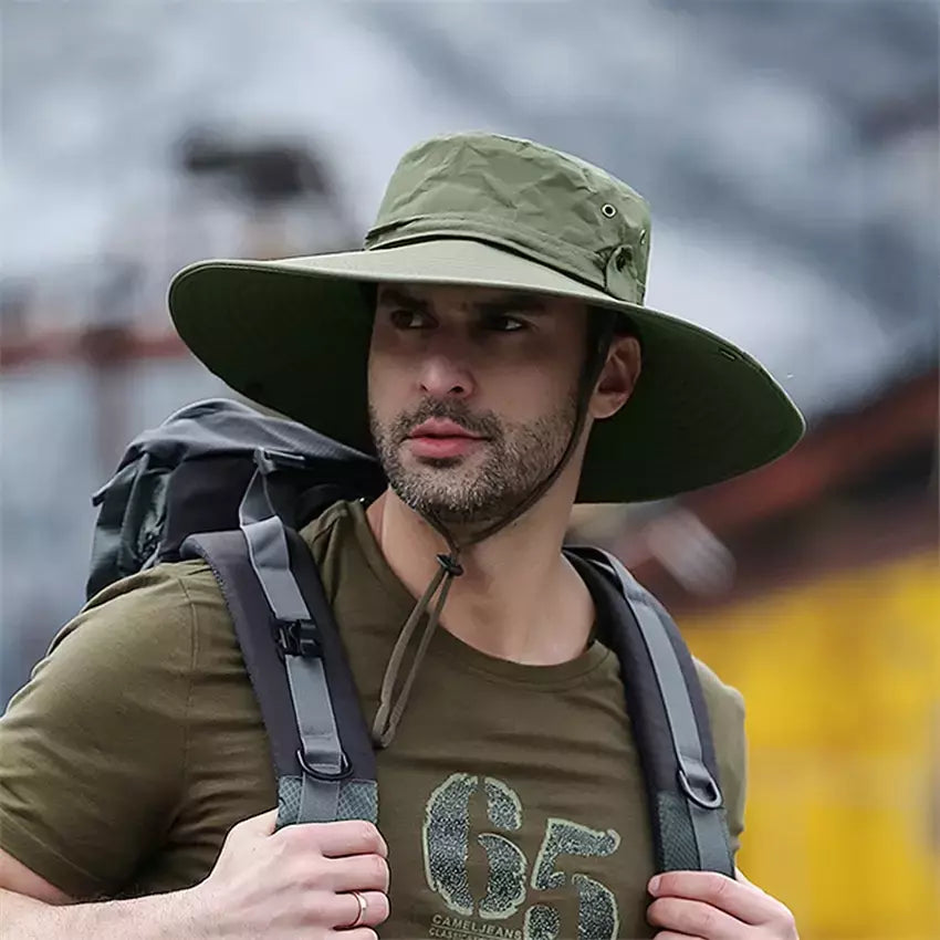 Tampão solar anti-UV respirável masculino, aba larga grande, chapéu de balde, chapéu de vaqueiro, pesca ao ar livre, caminhada, praia, malha, moda verão, novo, 2024