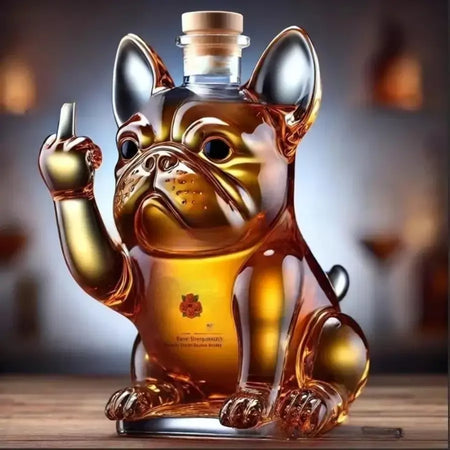 Ornamento de garrafa de vidro de uísque em forma de decantador de meia tartaruga e meio cachorro, uma decoração divertida para bares, escritórios e.