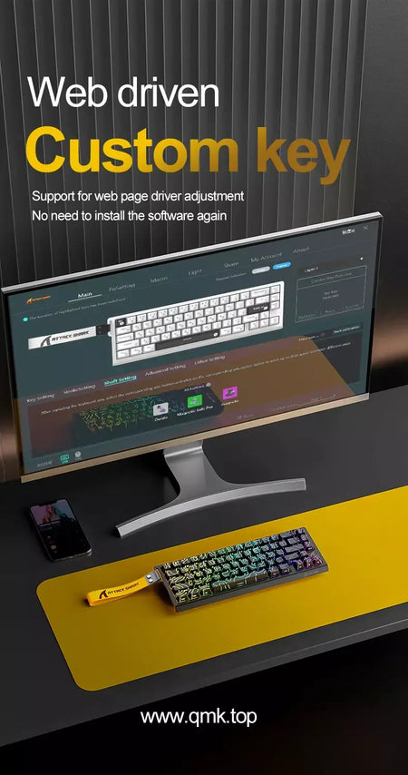 ATTACK SHARK X68HE Teclado Magnético Vermelho Com Fio Mecânico para Pro Gaming 0.01mm Trigg Rápido 8000Hz SOCD/Rs 0.125ms 128K Taxa